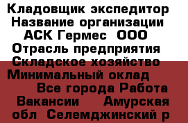 Кладовщик-экспедитор › Название организации ­ АСК Гермес, ООО › Отрасль предприятия ­ Складское хозяйство › Минимальный оклад ­ 20 000 - Все города Работа » Вакансии   . Амурская обл.,Селемджинский р-н